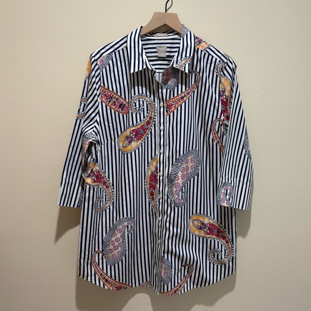 Chicos Paisley Print Button Front Top